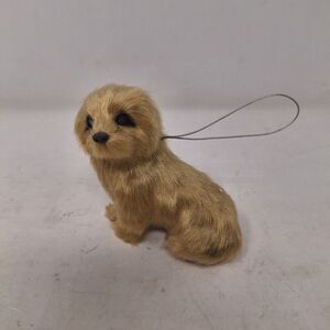 Golden Retriever Soft Faux Fur Sitting Dog Figurine Ornament Miniature Decor